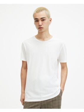 Men’s All Saints Figure Crew Neck Raw T-Shirt in White Medium